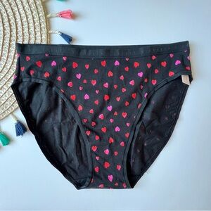 Victoria's Secret Stretch Cotton High-Leg Brief Panty Black w Hearts Small NEW